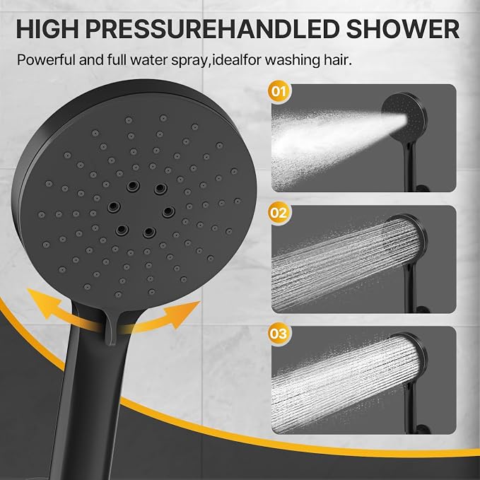 Shower Faucet Set 8IN Brass Rough-In Valve Body Trim Kit Rainfall Included Handle Accessories Complete 2 Functions with Rain Head and Handheld Bathroom Systems (8 Inch Matte Black)
