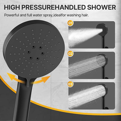 Shower Faucet Set 8IN Brass Rough-In Valve Body Trim Kit Rainfall Included Handle Accessories Complete 2 Functions with Rain Head and Handheld Bathroom Systems (8 Inch Matte Black)