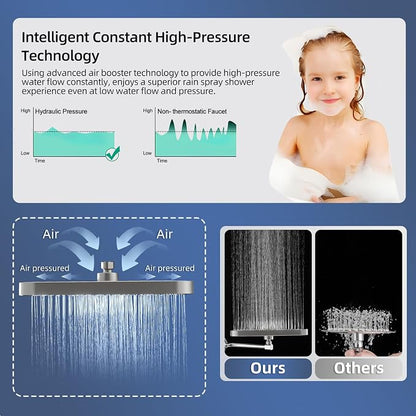 12" High Pressure Rain/Rainfall Shower Heads With Handheld Spray Combo (3+1 Settings & Built-in Power Wash Mode), Double/Dual Shower Head With Handheld - Height/Angle Adjustable(Brushed Nickel)