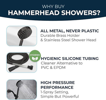 HammerHead Showers® Solid Metal Handheld Shower Head with Hose and Brass Holder - OIL RUBBED BRONZE - 2.5 GPM High Pressure Shower Heads with Adjustable Shower Wand Bracket - 6ft Flexible Extension