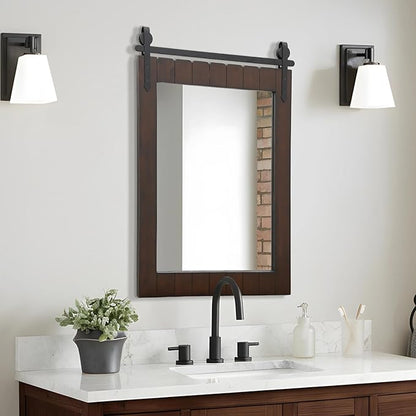 Besdomus Large Bathroom Farmhouse Mirror: 24"x36" Dark Brown Barn Door Solid Cedar Wood Frame Vanity Mirror - Wall Mounted Mirror for Hallway/Living Room/Bathroom - Rustic Decor for Fashion-Conscious