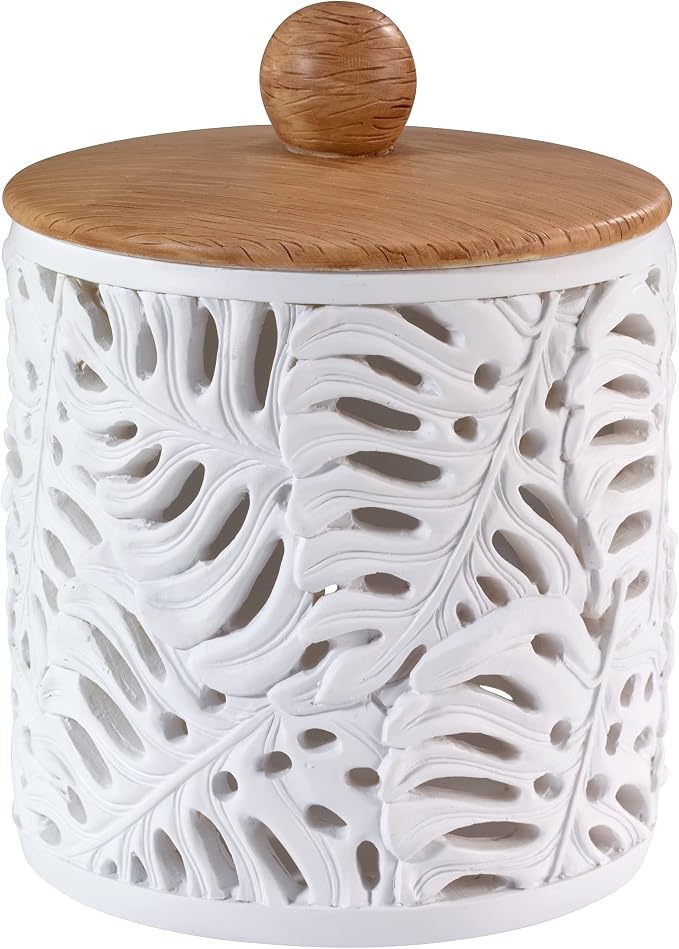 Avanti Linens - Covered Jar, Countertop Organizer, Leaf Inspired Home Decor (Viva Palm Collection), Green