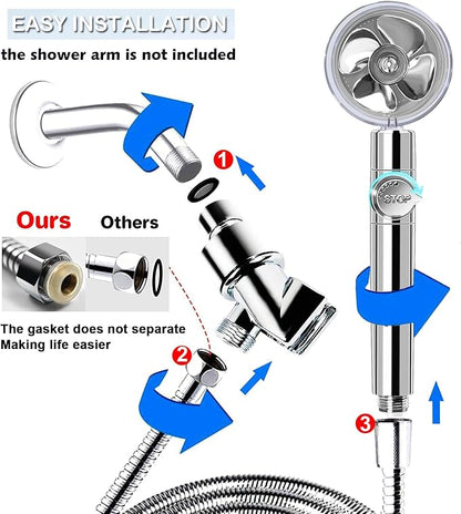 Upgrade High Pressure Vortex Propeller Handheld Filtered Shower Head Kit with Replacement Accessories & 3 Interchangeable Spray Panels-Gray