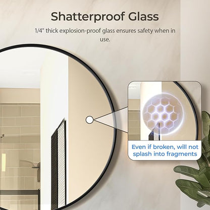 USHOWER Bathroom Mirrors for Over Sink, 30 Inch Circle Mirror with Metal Frame, Black Wall Mirror for Vanity, Entryway, Living Room, Hallway and Bedroom Decor