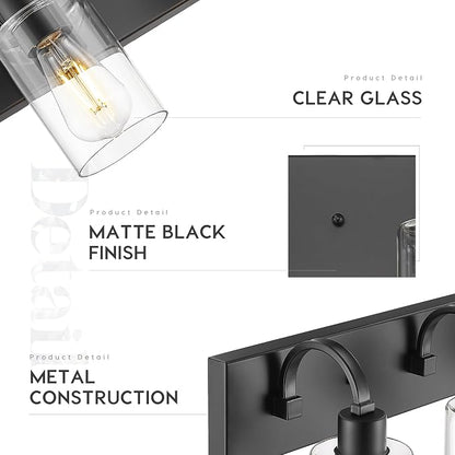Emliviar Black Bathroom Vanity Light 4 Lights, Bath Lighting Over Mirror with Clear Glass Shade, YCE237B-4W BK