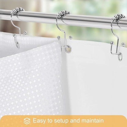 3 in 1 White Shower Curtain with PEVA Liner, 12 Hooks, 72x72 | Luxury Weighted Fabric Shower Curtain Set, 12 Stainless Steel Double-Sided Hooks, Water Repellent, Bathroom Decor