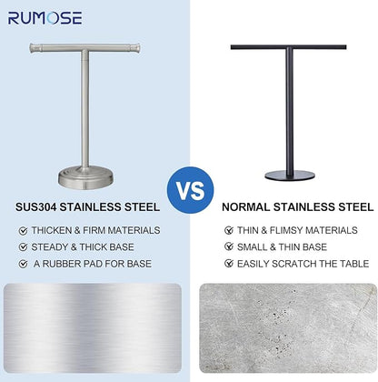 RUMOSE Brushed Nickel Hand Towel Holder Stand Countertop Towel Rack | 13 Inch Bathroom Kitchen Vanity T-Shape Towel Stand Free Standing Stainless Steel Towel Bar Towel Ring
