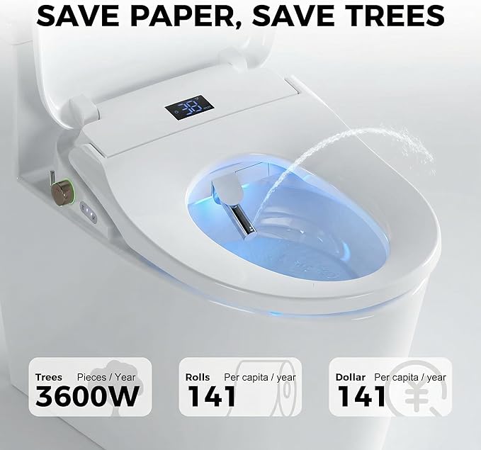 Bidet Toilet Seat Elongated,Instant Heating, Feminine Wash And Front And Rear Wash, Adjustable Temperature, Wireless Remote Control, Self-Cleaning Nozzle, LED Light, Slow-Down Function,Easy To Install