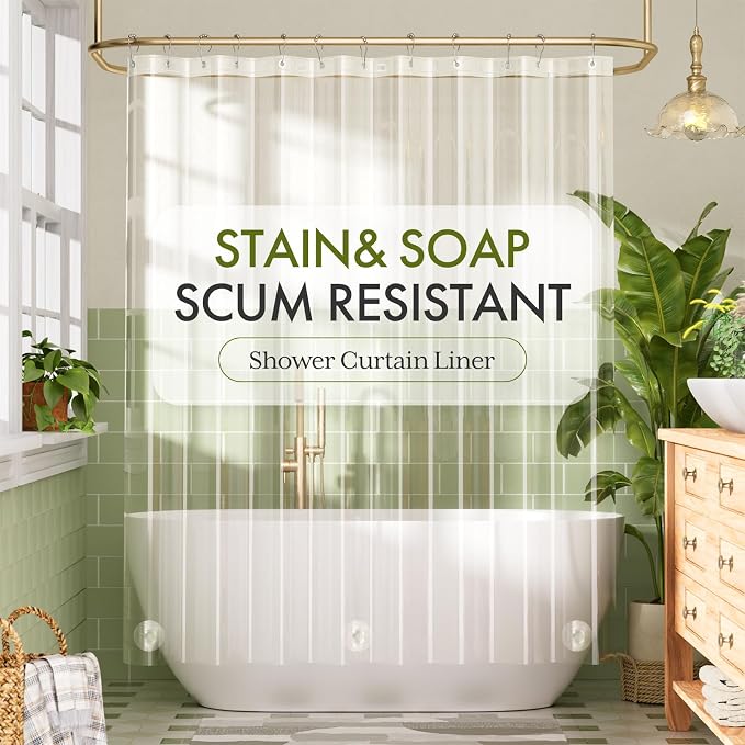 Bathway Shower Curtain Liner Plastic, Heavy Duty Clear Shower Curtain Liner Long 72x78 PEVA Waterproof Shower Curtain Liner for Bathroom with 3 Big Stones and 12 Rustproof Metal Grommets