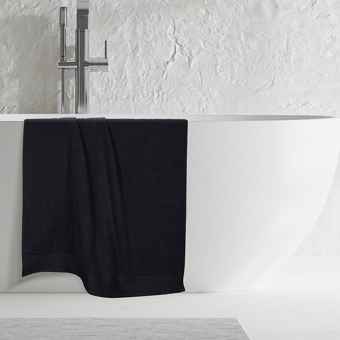 GLAMBURG 100% Cotton Oversized 2 Pack Bath Sheets 35x70, Ultra Soft Highly Absorbant Compact Quickdry & Lightweight Large Bath Sheet Set, Ideal for Gym Travel Camp Pool - Black