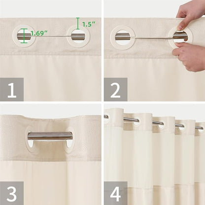 eachope No Hook Boho Arch Shower Curtain with Snap-in Liner Set,71x74,Cream | 230GSM Thick Fabric,Easy to Install,Sheer Window,Magnetic Weighted Hem,Waterproof & Machine Washable,for Bathroom,Hotel
