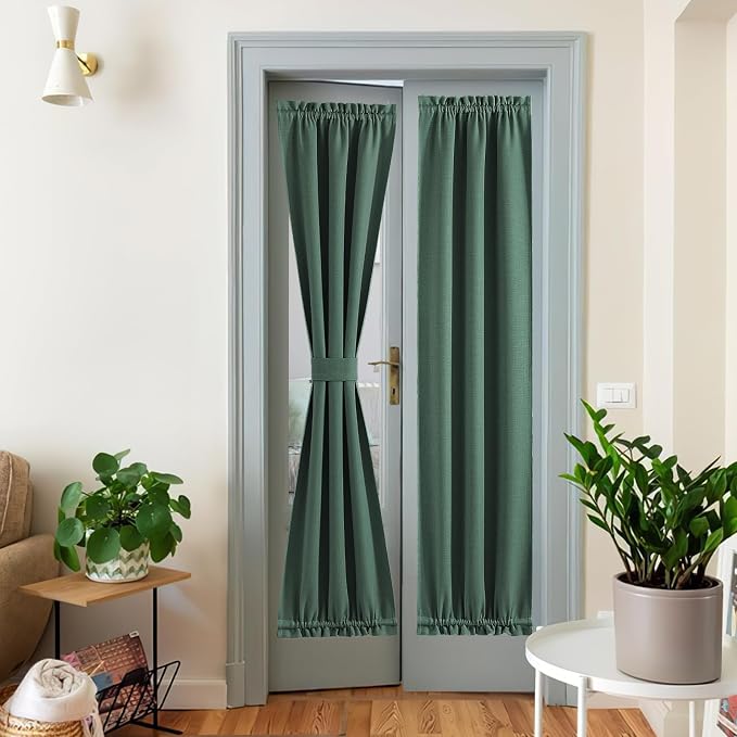 NICETOWN Linen Door Curtains for Window - Window Treatment with Tieback, Privacy Shade for Sidelight Curtains Thermal Insulated Front Door Covering, W25 x L72, Dark Green, 1 Panel