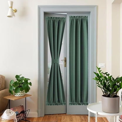 NICETOWN Linen Door Curtains for Window - Window Treatment with Tieback, Privacy Shade for Sidelight Curtains Thermal Insulated Front Door Covering, W25 x L72, Dark Green, 1 Panel