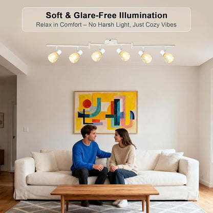 HiBay 6-Light Track Lighting, Flexible Modern Ceiling Light Fixture White | with Glass Shades, Flush Mount Ceiling Wall Track Spot Lights Indoor for Kitchen, Living Room, Bedroom, E12 Base, No Bulbs