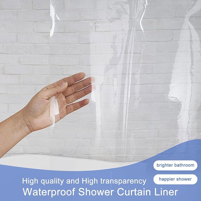 Premium Clear Shower Curtain Liner with Magnets and Rustproof Grommets, Lightweight, Waterproof, Odor-Free, Non-PVC Suitable for Home, Hotel, Office etc. (72'Wx84'H)