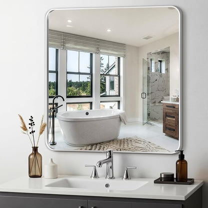 Bathroom Vanity Mirror, Silver Framed Mirror for Over Sink, 30x30 | HD glass, distortion-free for makeup and grooming, Sturdy frame, all mounting hardware, hangs horizontal or vertical