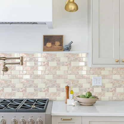 STICKGOO Subway Tile Peel and Stick Backsplash, Thicker Design 12" x 12" Stick on Backsplash Tiles for Kitchen, Bathroom, Wall Tile (10 Sheets, Brown Marble Look)