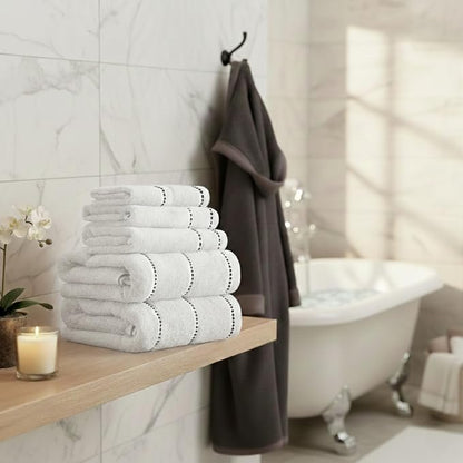 Lavish Home Bathroom Towels Set, Bathroom Accessories, White, Set of 6 | Includes 2 Bath Sheets, 2 Hand Towels, and 2 Wash Cloths, Soft 525 GSM 100% Cotton Set for Shower, Gym, Dorm, and Spa