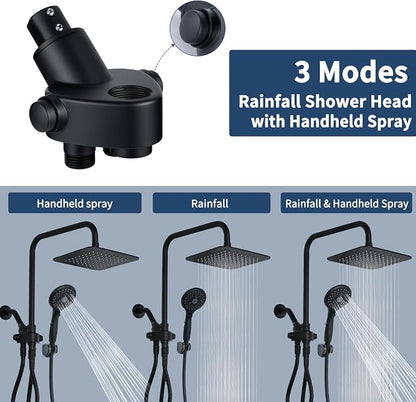 VXV 8'' High Pressure Rainfall Shower Head with 6 Function Handheld Shower Spray, Dual Shower Head Combo with Adjustable Slide Bar, Luxury Matte Black