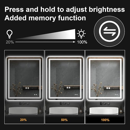 LED Bathroom Vanity Mirror with Lights, 36"x30" Lighted Wall Mirror | Front and Backlit, Anti Fog, Dimmable 3 Color Lighting, Memory Function, Shatterproof Glass, Plug in or Hardwired