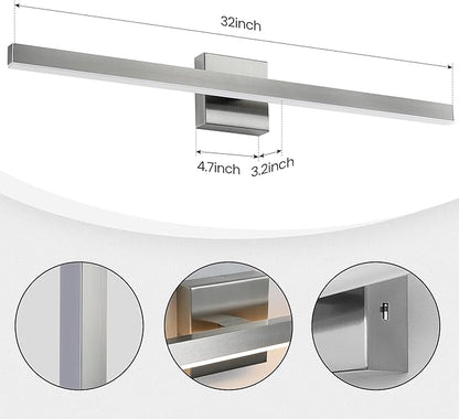 KAISITE Modern Bathroom Vanity Light 32 Inch - Brushed Nickel Fixture Over Mirror, Dimmable 5CCT LED Bar Light for Restroom