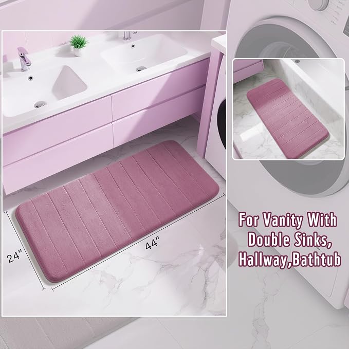 Yimobra Long Bath Mat 44"x24", Super Soft Quick Dry Memory Foam Bathroom Rug, Water Absorbent, Non Slip Backing Machine Washable for Tub Shower, Thick Comfort Support, Mauve