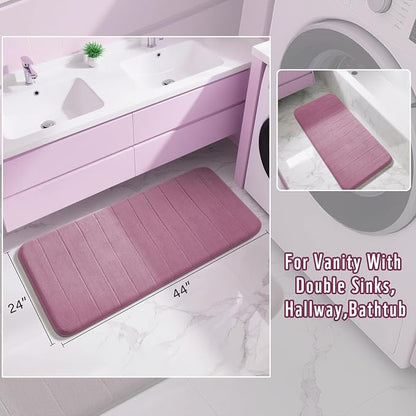 Yimobra Long Bath Mat 44"x24", Super Soft Quick Dry Memory Foam Bathroom Rug, Water Absorbent, Non Slip Backing Machine Washable for Tub Shower, Thick Comfort Support, Mauve