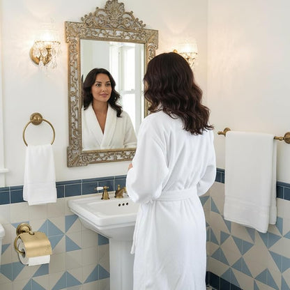 4 Pcs Antique Brass Gold Bathroom Accessories Set Wall-mounted Adjustable Towel Rack & Round Towel Ring & Covered Toilet Paper Holder & Robe Hook Wall Mounted Brass Vintage Bath Hardware Set