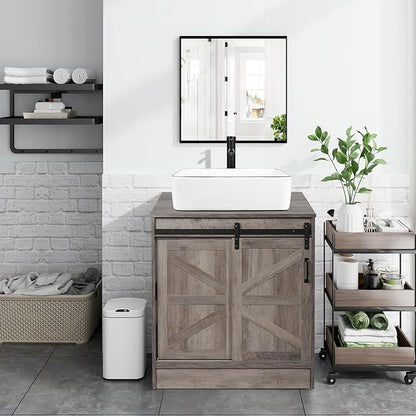 30" Barn Door Bathroom Vanity, Farmhouse Style Standing Pedestal Cabinet Without Sink