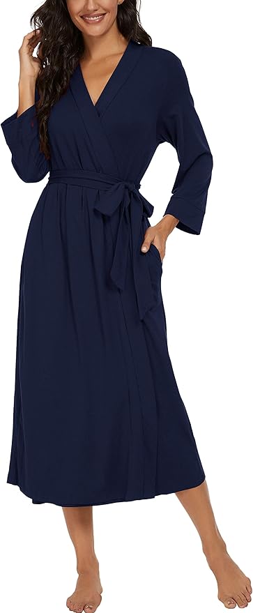 VINTATRE Women Kimono Robes Long Knit Bathrobe Lightweight Soft Knit Sleepwear V-neck Casual Ladies Loungewear
