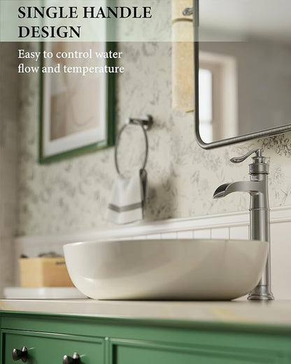 Homevacious Vessel Sink Faucet Tall Bathroom Faucets Waterfall Brushed Nickel Brass Single Handle 1 Hole with Pop Up Drain and Supply Line Farmhouse Lavatory Vanity