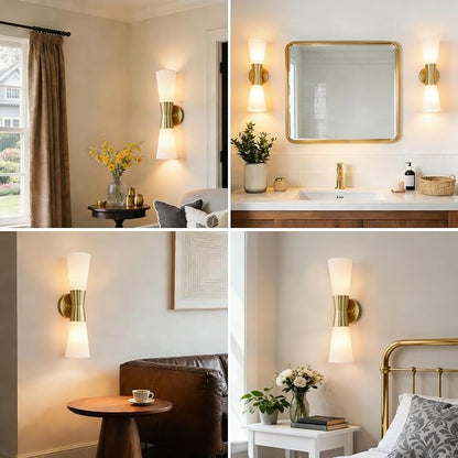 Bathroom Wall Sconce, Modern Indoor Vanity Light Fixtures 17", Up Down Lighting, Wall Mount Lamp for Living Room Bedroom Hallway Stairway Fireplace Mirror E26 Base 1PC White&Gold