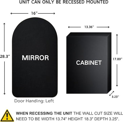 Matt Black Arched Recessed Bathroom Medicine Cabinet with Mirror Metal Framed Arch Vanity Cabinet with Mirros for Wall 16x28.3''