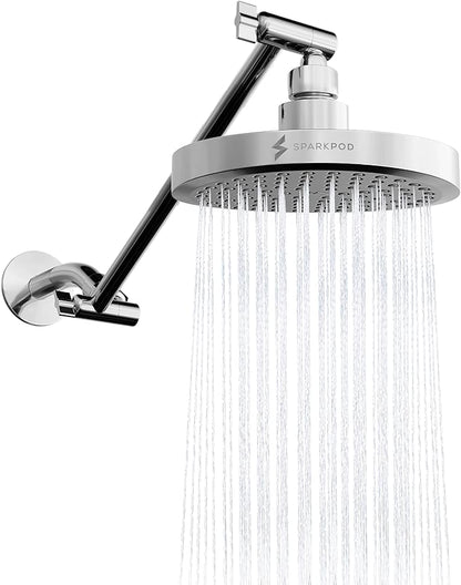 SparkPod 6" Round Rain Shower Head with 11" Shower Arm | Shower Head & Extension Arm Combo, Height Adjustable, High Pressure Performance, Easy 1-Minute Installation, Polished Chrome