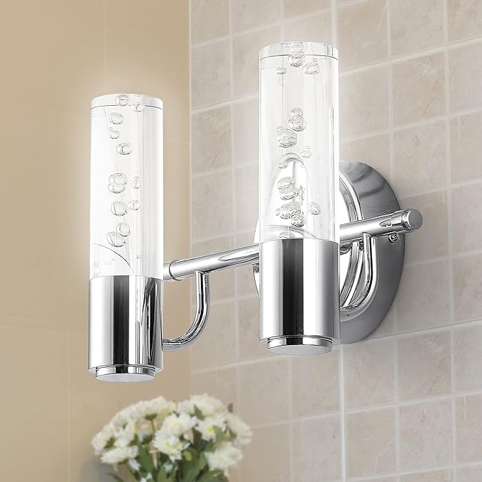JONATHAN Y 10.75" Chrome Modern Integrated LED Vanity Light Wall Sconce for Bathroom, Clear Bubble Acrylic Shade Minimalist Art Deco Light for Hallway, Entryway, 4000K (JYL7223A)