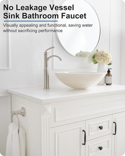 Bathroom Vessel Sink Faucet Brushed Nickel, Brass Tall Waterfall Bathroom Faucet 1 Hole Bathroom Sink Faucet Single Handle Bathroom Faucets with Water Lines Pop-Up Drain