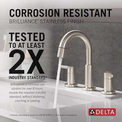 Delta Nicoli Brushed Nickel Bathroom Faucet with Sprayer, 8 Inch 3 Hole Widespread Bathroom Sink Faucet with Pull Out Sprayer, Push-Pop Drain, Stainless 35749LF-SSPD