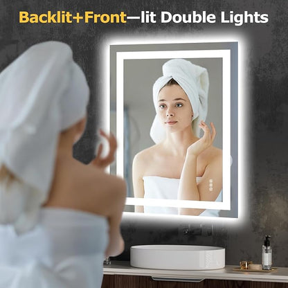 Hivone 36.1X28.1 LED Bathroom Mirror with Lights, Anti-Fog, Dimmable, Backlit + Front Lit, Smart Bathroom Vanity Mirror, Memory Function, Shatterproof, Tempered Glass (Horizontal/Vertical)