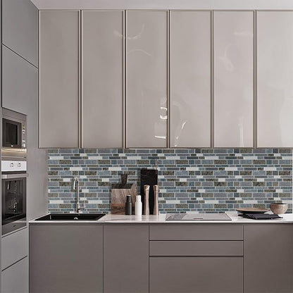STICKGOO 10-Sheet Peel and Stick Backsplash for Kitchen, Decorative Self Adhesive Backsplash Tiles(Light Blue & Brown Granite, Thicker Design)