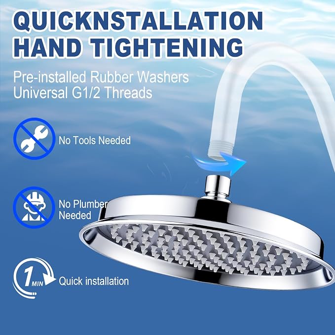 9 Inch High Pressure Rain Shower Head - Stainless Steel Water Saving Adjustable - Fits Any Bathroom & Home (Round, Chrome)