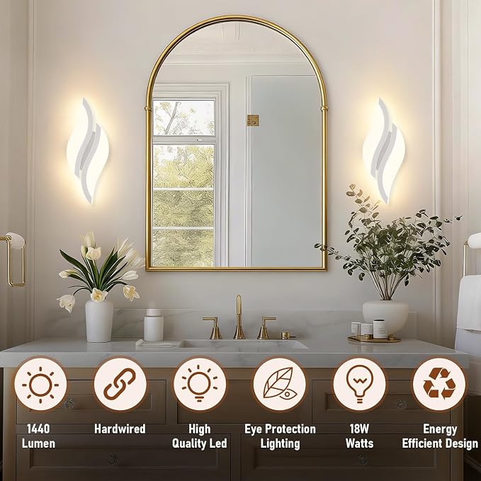 CANEOE Modern LED Wall Sconce 3000K White Indoor Wall Light Fixtures Acrylic Wall Sconce Lighting for Living Room Bedroom Bedside Bathroom Hallway Stairway Wall Lamp (White, 1 Pack,3000K)
