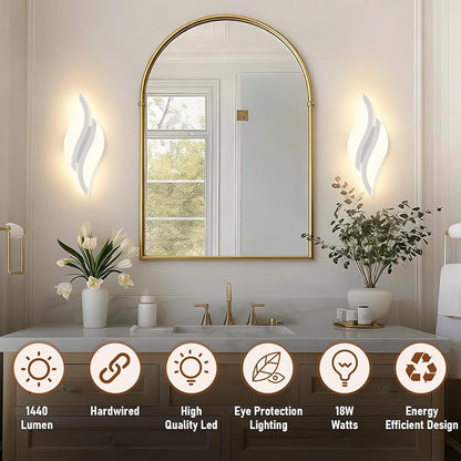 CANEOE Modern LED Wall Sconce 3000K White Indoor Wall Light Fixtures Acrylic Wall Sconce Lighting for Living Room Bedroom Bedside Bathroom Hallway Stairway Wall Lamp (White, 1 Pack,3000K)