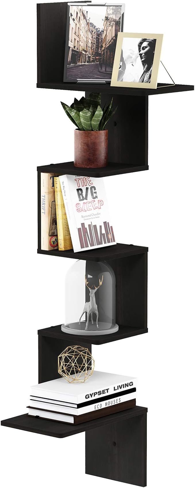 Furinno Rossi Wall Mounted Shelves, 5-Tier Rectangle, Espresso/Black