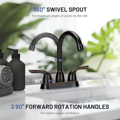 Bathroom Sink Faucet for 3 Hole, 4 Inch Stainless Steel Faucet for Bathroom, Bathroom Faucets with Deck Plate & Pop-Up Pop-Up Drain Assembly 2-Handle Faucet for Bathroom Sink Vanity RV Restroom