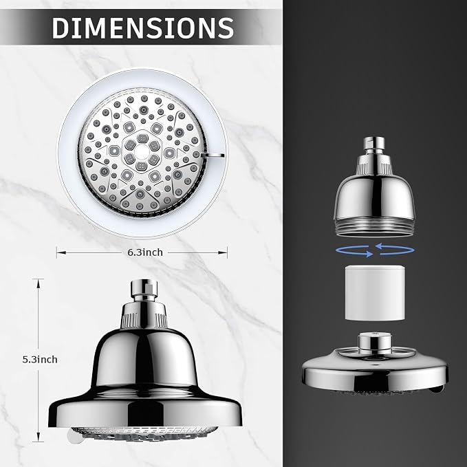 FEELSO LED Filtered Shower Head，High Pressure Rain Shower Head with Filters | Light Color Changing, 7 Modes, Water Softener Shower Head for Hard Water, Remove Chlorine，Reduces Dry Itchy Skin & Hair