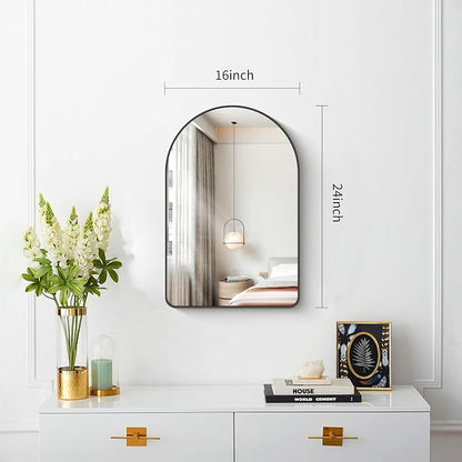 FORBATH Arched Bathroom Mirror 16x24 Inch, Black Bathroom Mirror Wall Mounted Modern Aluminum Alloy Frame Arch Mirror for Bedroom Living Room Entryway, Hanging or Leaning Against Wall