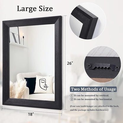 AAZZKANG Black Mirrors for Wall Rectangle Wood Framed Large 26"x18" Decorative Wall Mirror for Bedroom Bathroom Living Room Dressing Room Entryway