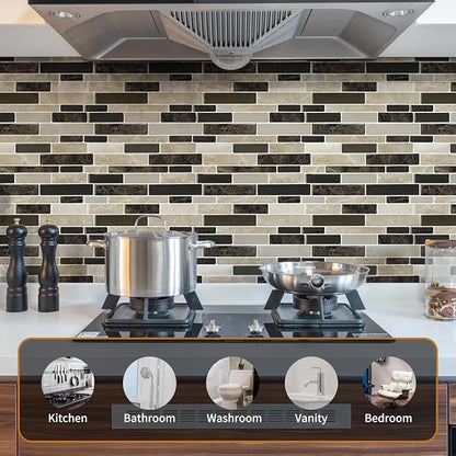 WOWSTAR 10-Sheet Peel and Stick Backsplash Tile for Kitchen Wall, Back Splash Stick On Tiles for Kitchen (12"x12", Tan) | Peel and stick backsplash, self-adhesive wall tile, Tan, waterproof, kitchen bathroom wall, 10-sheet