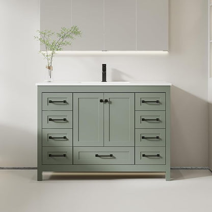 eclife 48" Bathroom Vanities with Sink Combo, Modern Thickened Wood Bathroom Storage Cabinet w/Undermount Single Sink, Matte Black Faucet Drain, Painted Surface, Green