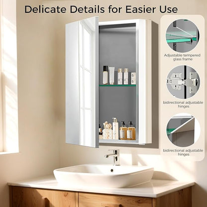 14 x 18 Inch Bathroom Medicine Cabinet with Mirror, Medicine Cabinet Mirror, Bathroom Mirror with Storage with One Adjustable Shelf, Assembly Required, Support Recessed or Surface Mount